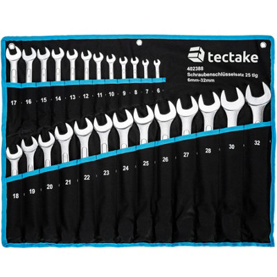 Spanner Set - 25-piece extensive selection, 6 - 32 mm, roll bag with eyelets included - black/blue
