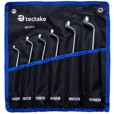 Spanner Set - cranked, double ring, 6 pieces, including roll bag - black