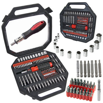 SPARES2GO 100 Piece Screwdriver Ratchet & Socket Bit Tool Box Set DIY