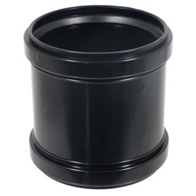SPARES2GO 110mm 4" Soil Waste Pipe Double Socket Push Fit Straight Slip Coupler (Black)