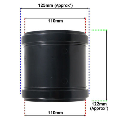 SPARES2GO 110mm 4" Soil Waste Pipe Double Socket Push Fit Straight Slip Coupler (Black)