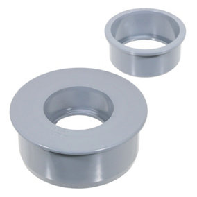 SPARES2GO 110mm Soil Pipe Reducer + 50mm Boss Adaptor Solvent Weld Waste Push Fit Seal Kit (Grey)