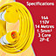 SPARES2GO 110V Extension Lead 14m 16A 1.5mm Extra Long Outdoor Construction Site Generator Cable (Yellow)