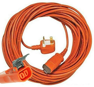 SPARES2GO 15 Metre Mains Cable & Lead Plug compatible with Flymo Garden Vacuum Leafblower Mower Trimmer 15m