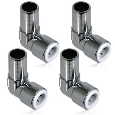 SPARES2GO 15mm x 10mm Pushfit Radiator Valve Chrome Reducing Elbow Stem Compression x 4