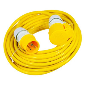 SPARES2GO 16A Extension Lead 14m 110V 1.5mm Extra Long Power Cable Cord 3-Pin 2P+E (Yellow)