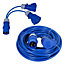 SPARES2GO 16A Extension Lead 14m 240V 1.5mm Extra Long Blue Power Cable + 2 x 16 Amp Splitter Kit