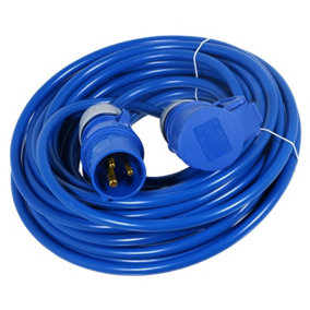 SPARES2GO 16A Extension Lead 14m 240V 1.5mm Extra Long Outdoor Caravan Motorhome Hook Up Power Cable (Blue)