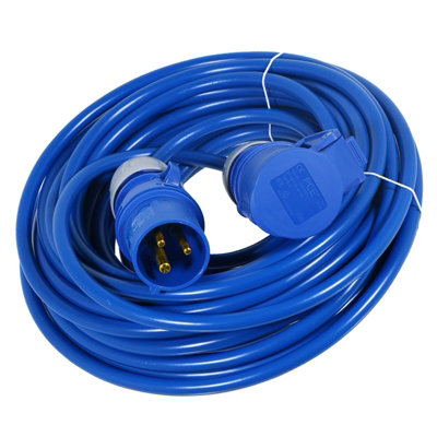 SPARES2GO 16A Extension Lead 14m 240V 1.5mm Extra Long Outdoor Construction Site Generator Power Cable (Blue)