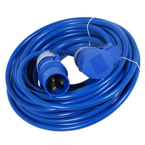 SPARES2GO 16A Extension Lead 14m 240V 1.5mm Extra Long Outdoor Construction Site Generator Power Cable (Blue)
