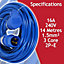 SPARES2GO 16A Extension Lead 14m 240V 1.5mm Extra Long Outdoor Construction Site Generator Power Cable (Blue)