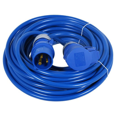 SPARES2GO 16A Extension Lead 14m 240V 2.5mm Heavy Duty Power Cable Cord 3-Pin 2P+E (Blue)