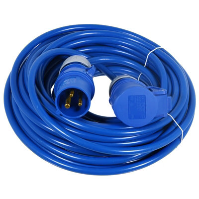 SPARES2GO 16A Extension Lead 14m 240V 2.5mm Outdoor Construction Site Heavy Duty Generator Power Cable (Blue)