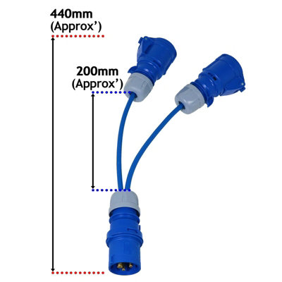 5 Metre 16A Blue 230V Generator To Twin 13A Socket Hook-Up Cable - Coastline Campers