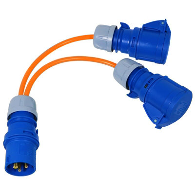 SPARES2GO 16A Splitter Cable 240V Generator 2 Way Hook Up Y Piece 2 x ...