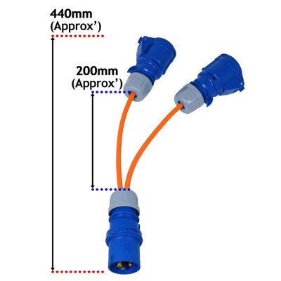 SPARES2GO 16A Splitter Cable 240V Generator 2 Way Hook Up Y Piece 2 x ...