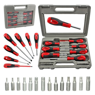 SPARES2GO 21 Piece Large & Small Tip Screwdriver and Bit Set DIY at B&Q