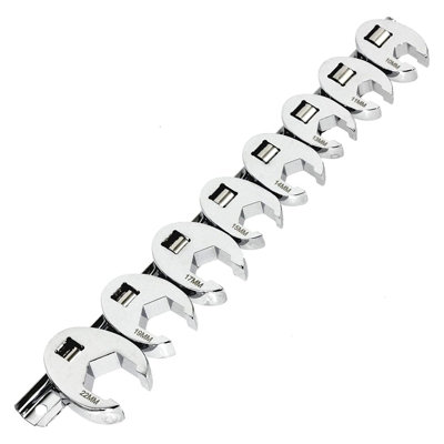 SPARES2GO 3/8" Drive Head Crows Foot Metric Wrench Set (10mm 11mm 13mm 14mm 15mm 17mm 19mm 22mm)