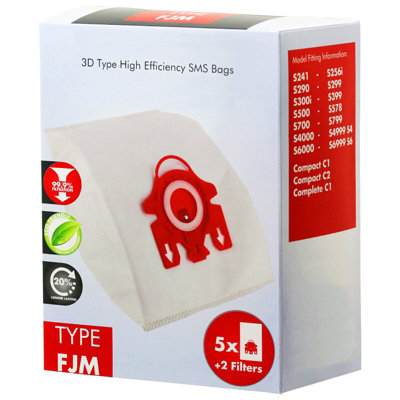 SPARES2GO 3D Bags compatible with Miele FJM C1 C2 S300 S4210 S4211 S4