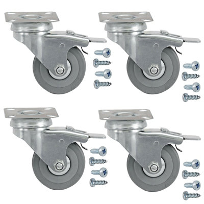 SPARES2GO 50mm Castor Wheel Trolley Furniture Swivel Caster Braked 4 x Wheels + Screws