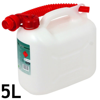 SPARES2GO 5L Jerry Fuel Can Container Flexible Spout White 5 Litre Car Van Petrol Diesel Large