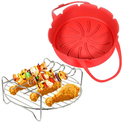 SPARES2GO 7 Inch Round Shelf Rack + Silicone Basket Compatible with Ninja Foodi OP100 0P300 OP350 Multi Cooker Air Fryer