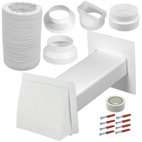 SPARES2GO Air Conditioner External Vent Kit 4" 5" 6" 100mm 125mm 150mm Universal Exterior Wall Duct Set (White)