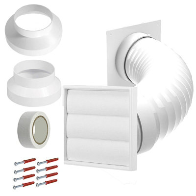 SPARES2GO Air Conditioning External Vent Kit 4" 5" 6" 100mm 125mm 150mm Universal Exterior Wall Duct Set (White)