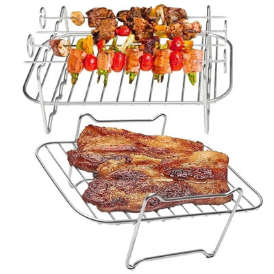 SPARES2GO Air Fryer Rack Racks Double Drawer Basket Pot Grill Shelf ...