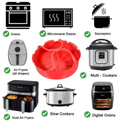 SPARES2GO Air Fryer Silicone Basket Liner Mat Non-Stick Multi Cooker Microwave (Red)