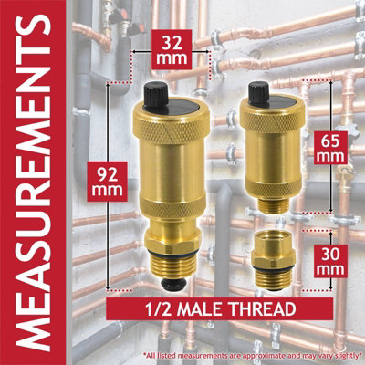 SPARES2GO Auto Air Vent 1/2 compatible with Ideal Central Heating Boiler Systems Brass Automatic Venting with Check Valve