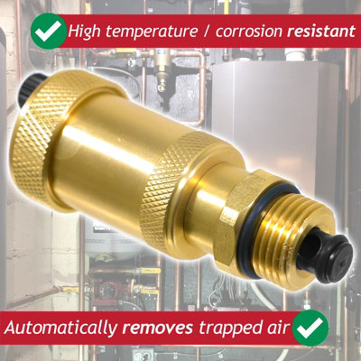 SPARES2GO Auto Air Vent 1/2 compatible with Ideal Central Heating Boiler Systems Brass Automatic Venting with Check Valve