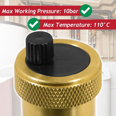 SPARES2GO Auto Air Vent 1/2 compatible with Ideal Central Heating Boiler Systems Brass Automatic Venting with Check Valve