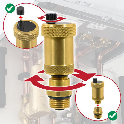 SPARES2GO Auto Air Vent 1/2 compatible with Ideal Central Heating Boiler Systems Brass Automatic Venting with Check Valve
