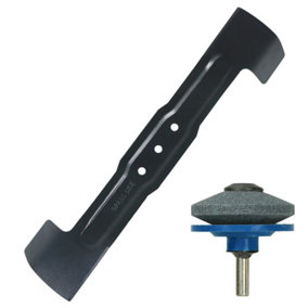 SPARES2GO Blade compatible with Bosch Rotak 36 37 Ergoflex Lawnmower (37cm) + Drill Sharpener Attachment
