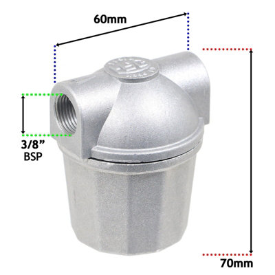 SPARES2GO Boiler Filter 3/8" Aluminium Inline Central Heating Oil Fired Fuel Strainer Bowl