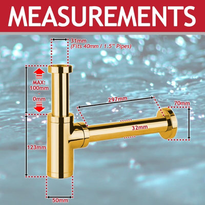 SPARES2GO Bottle Sink Basin Trap 40mm / 1.5" Luxury Round Deodorant Waste Pipe Outlet (Gold)