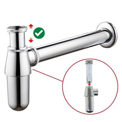 SPARES2GO Bottle Waste Trap 32mm Adjustable Chrome Silver 35mm Pipe Kitchen Bathroom Sink Basin Set - 3