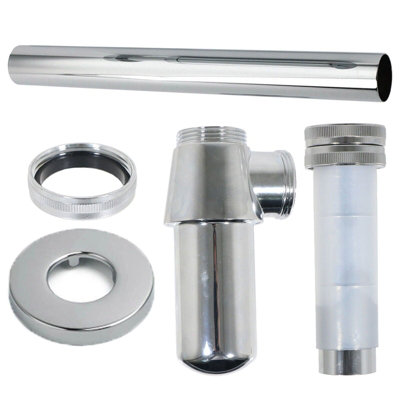 SPARES2GO Bottle Waste Trap 32mm Adjustable Chrome Silver 35mm Pipe Kitchen Bathroom Sink Basin Set - 8