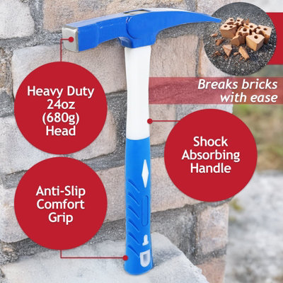 SPARES2GO Brick Hammer Chisel 24oz Heavy Duty Fibreglass Handle Non ...
