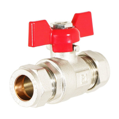 SPARES2GO Butterfly Lever Compression Ball Valve Quarter Turn Water Isolation Stop Kit (15mm, Red Handle)