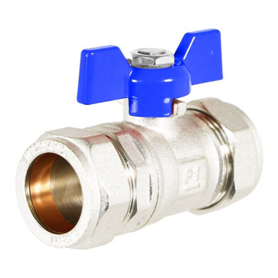 SPARES2GO Butterfly Lever Compression Ball Valve Quarter Turn Water Isolation Stop Kit (22mm, Blue Handle)