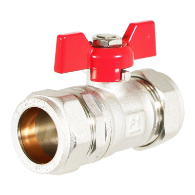 SPARES2GO Butterfly Lever Compression Ball Valve Quarter Turn Water Isolation Stop Kit (22mm, Red Handle)