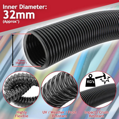 SPARES2GO Cable Conduit Flexible Tube Tidy Sleeve Pipe (10m Length x ...