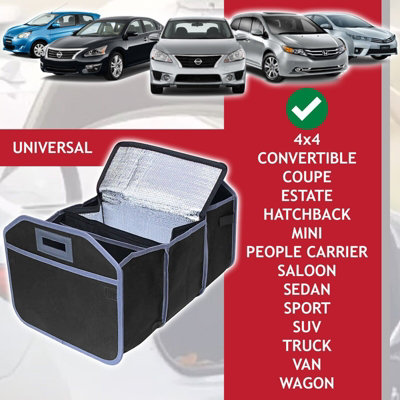 SPARES2GO Car Boot Organiser Bag Removable Cooler Liner Collapsible Foldable Trunk Storage (550mm x 360mm x 300mm)