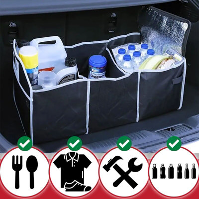 SPARES2GO Car Boot Organiser Bag Removable Cooler Liner Collapsible Foldable Trunk Storage (550mm x 360mm x 300mm)