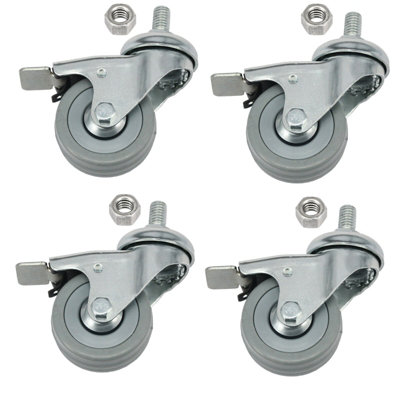 SPARES2GO Castor Wheels 50mm M10 Threaded Trolley Braked Non-Marking Caster x 4 + Nuts