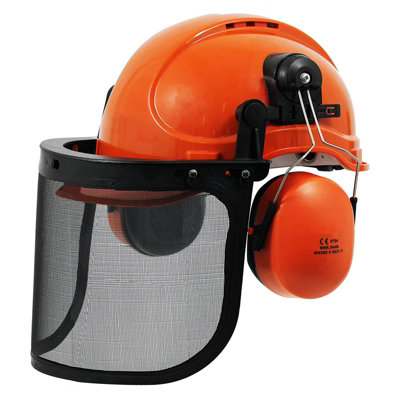 SPARES2GO Chainsaw Safety Helmet with Mesh Visor and Ear Muffs DIY at B&Q