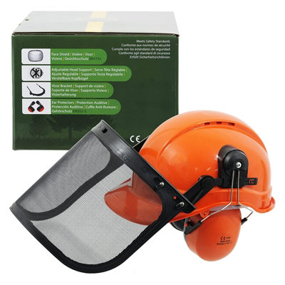 SPARES2GO Chainsaw Safety Helmet with Mesh Visor and Ear Muffs