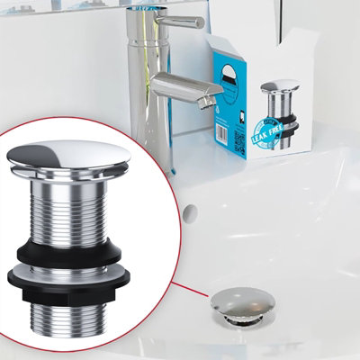 SPARES2GO Clicker Basin Waste Bathroom / Kitchen Sink Plug 1 1/4" Round Silver (Unslotted)